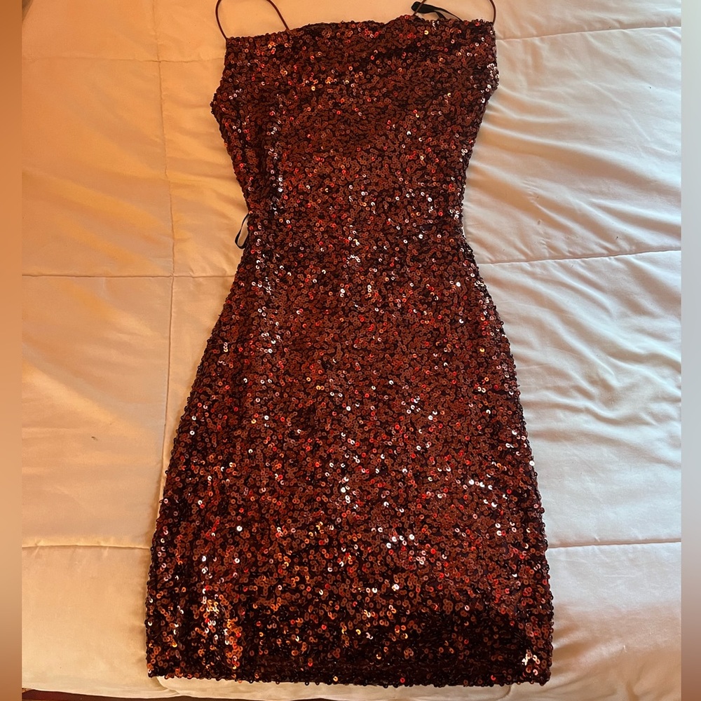 Sparkly Copper/brown bodycon mini dress (homecoming/party)